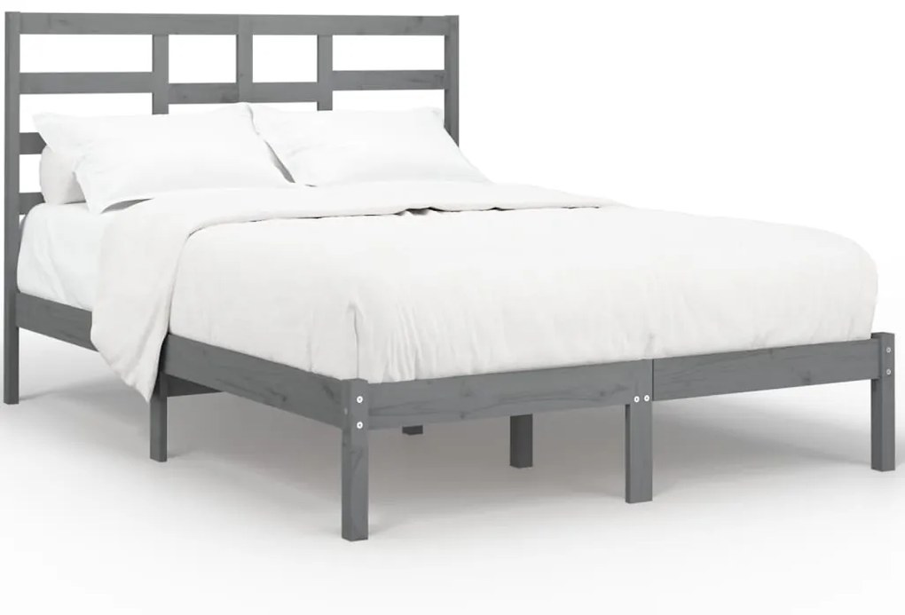 vidaXL Bedframe massief hout grijs 135x190 cm 4FT6 Double