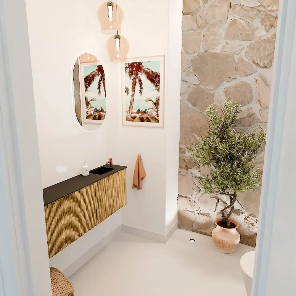 Mondiaz Joya 110cm toiletmeubel ronding links oak met wastafel faye rechts 1 kraangat urban