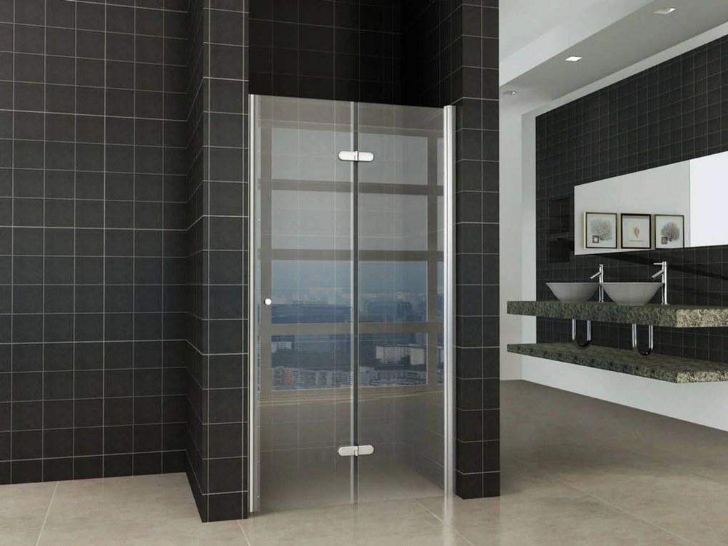 Saqu Essential Nisvouwdeur 100x202cm Links Aluminium-look/Helder glas (antikalk)
