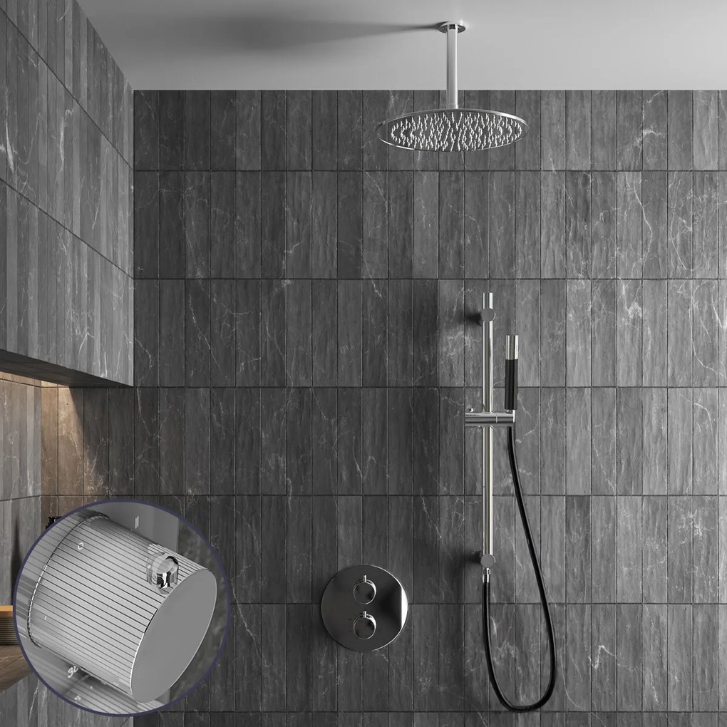 Saniclear Talpa Stripes Pro inbouw regendouche rond met 20cm hoofddouche, plafondarm en glijstang chroom