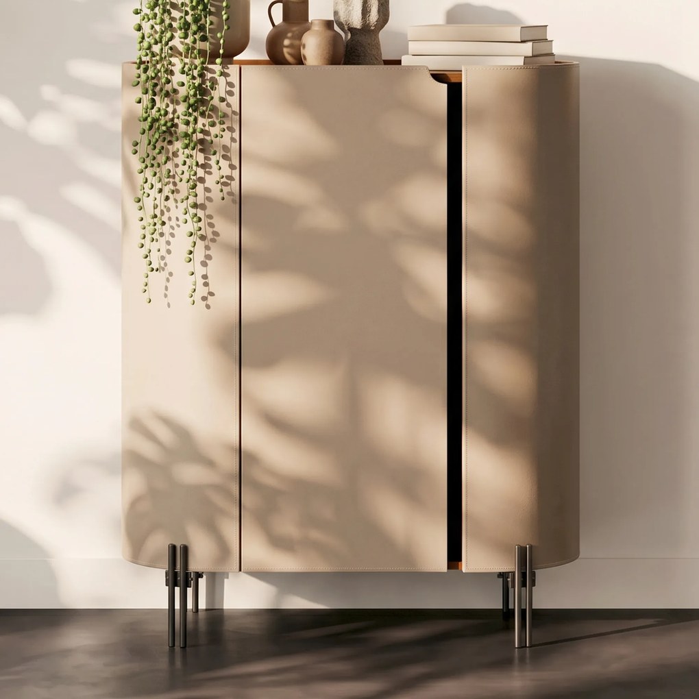 Ovale Design Kast Beige Leer - 80x40x115cm.
