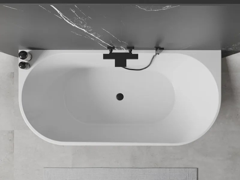 Mexen Oval vrijstaande tegen de muur geplaatste ligbad 180 x 80 cm, wit, zwarte overloop - 52671808000-70