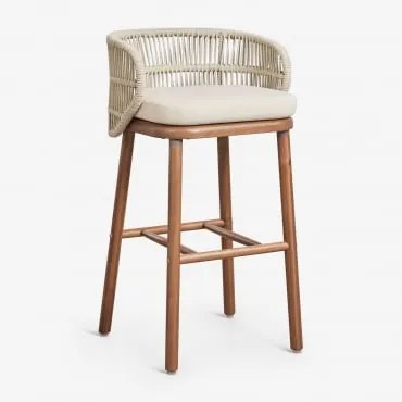 Set Van 4 Hoge Tuinkrukken Van Acaciahout En Gevlochten Touw Capri Beige – Crème & ↑75 Cm - Sklum