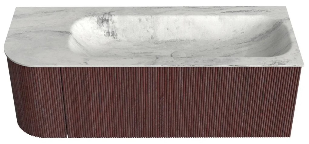 Mondiaz Kurve-dlux 125cm badmeubel ronding links ruby met 1 lade en deur en wastafel big medium rechts zonder kraangat opalo