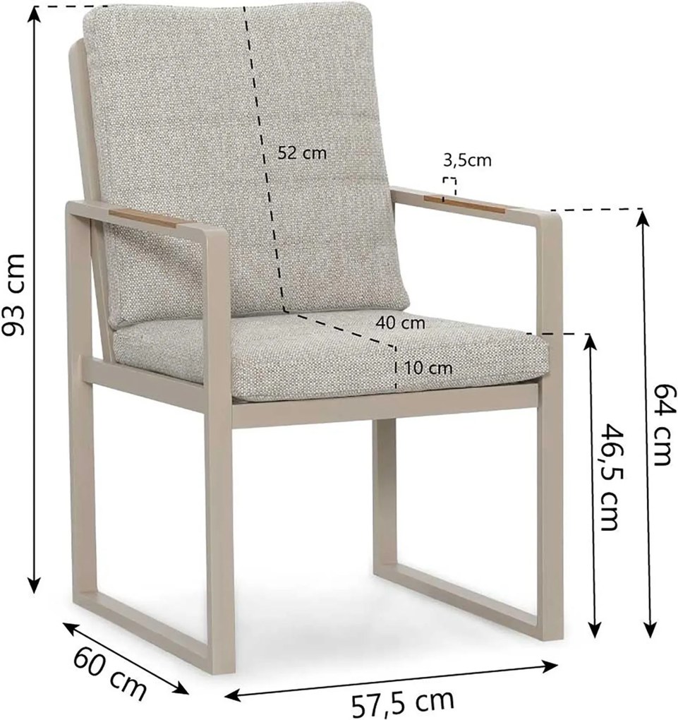 Tuinset 6 personen 210 cm Aluminium Taupe Lifestyle Garden Furniture Alessio/Creta