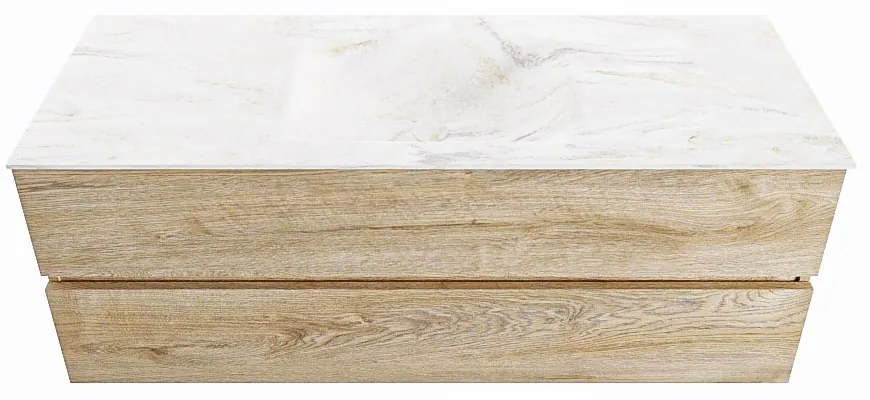 Mondiaz Vica DLux badmeubel 130cm washed oak 2 lades met wastafel ostra midden 1 kraangat