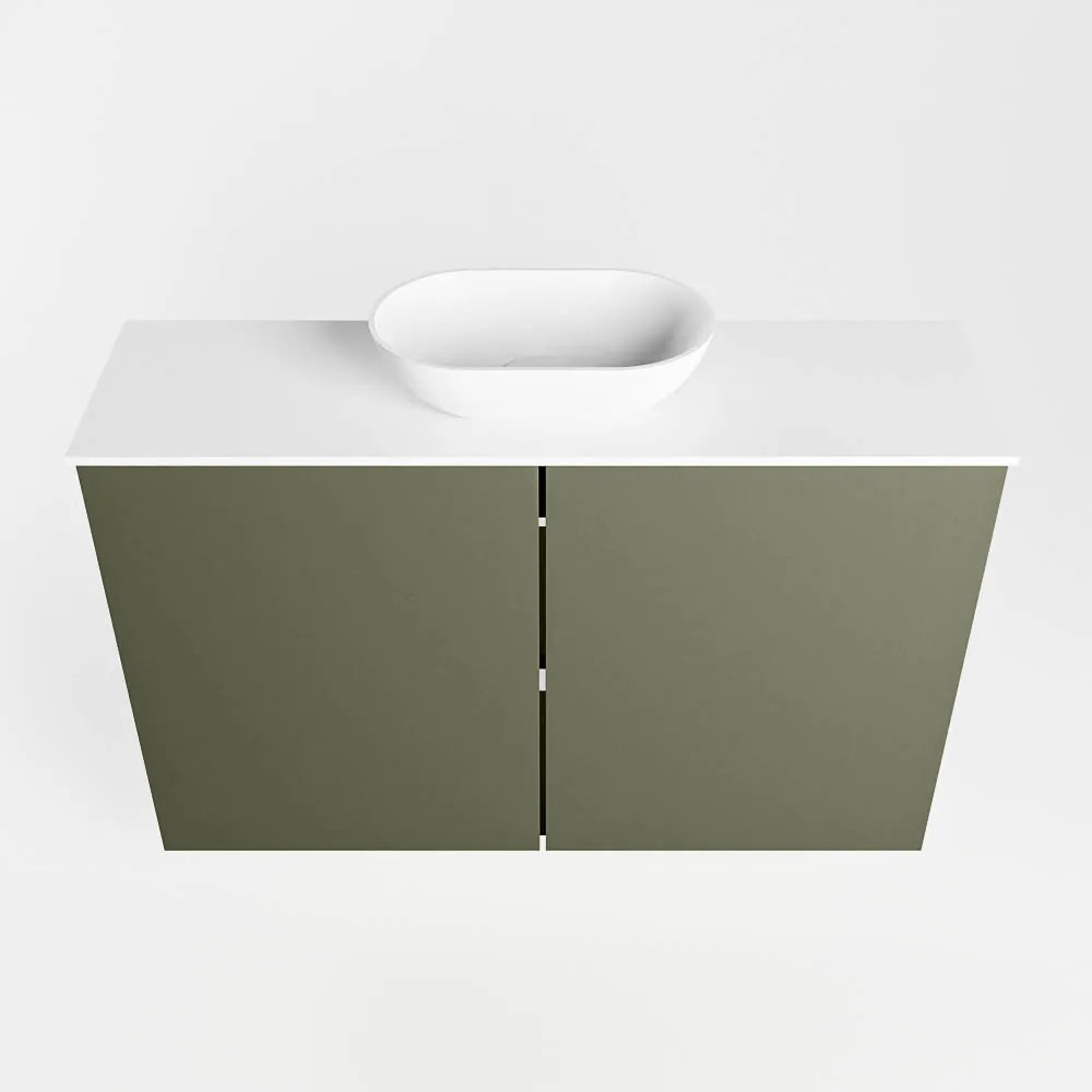 Mondiaz Fowy toiletmeubel 80cm army met witte waskom midden en kraangat