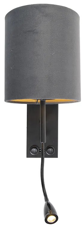 Smart wandlamp zwart met velours donkergrijze kap incl. Wifi A60 - Stacca