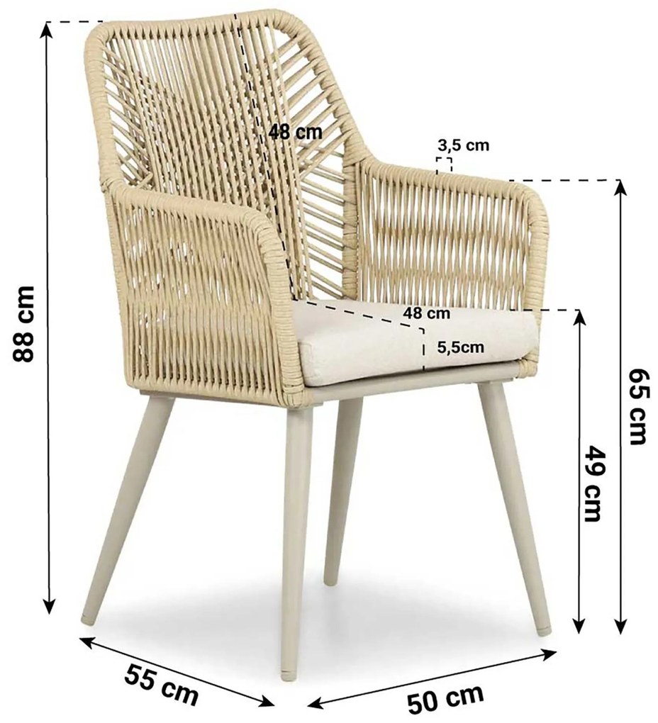 Tuinset 4 personen 200 cm Aluminium/wicker Taupe Coco Vedra/Brighton