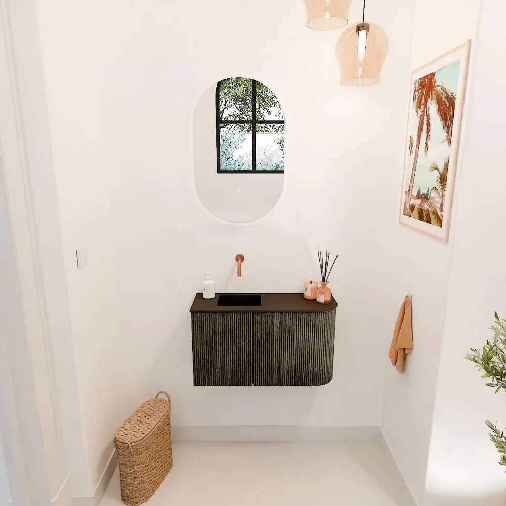 Mondiaz Joya 70cm toiletmeubel ronding rechts shadow met wastafel faye links zonder kraangat urban