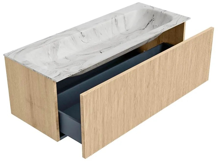 Mondiaz Kurve-dlux 120cm badmeubel oak met 1 lade en wastafel big large midden zonder kraangat glace