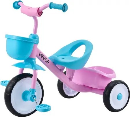 VEVOR driewieler voor kinderen van 2 tot 5 jaar, loopfiets met verstelbare zitting, opbergmand en frame van koolstofstaal, kinderdriewieler met handvatten, verjaardagscadeau voor jongens en meisjes