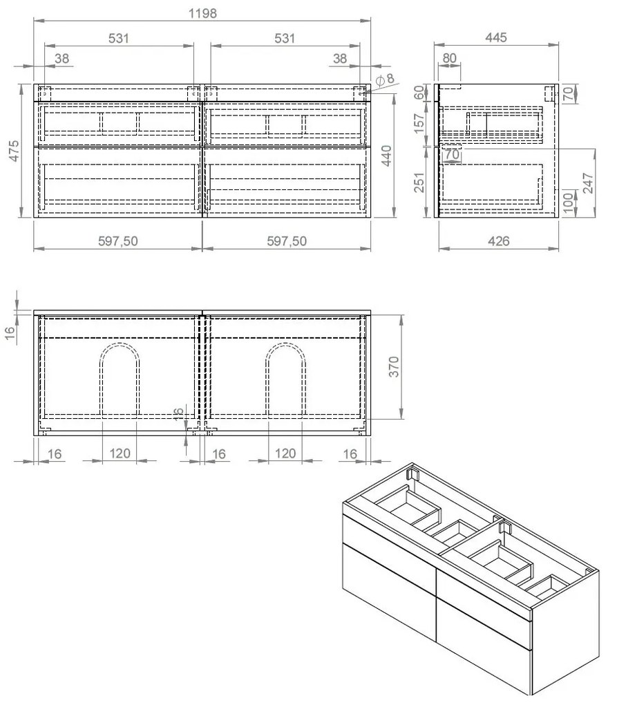 Best Design Beauty onderkast 120cm eiken