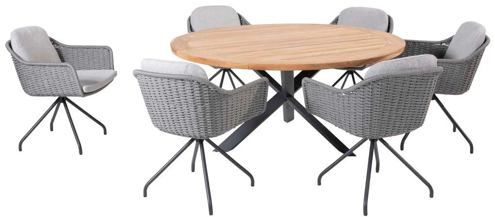 4 Seasons Outdoor Focus dining set silvergrey met Prado tafel Ø 160 cm  Tuinset    houtkleur weerbestendig