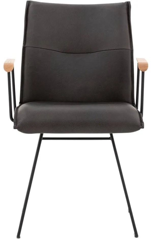 Goossens Excellent Eetkamerstoel Nica grijs leer met armleuning en Sledevoet,, modern design