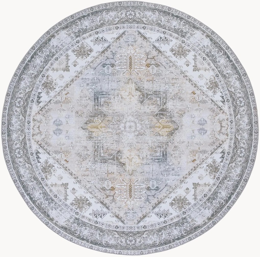 Rond handgeweven wasbaar laagpolig vloerkleed Kushim