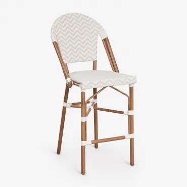 Stapelbare Set Van 4 Hoge Krukken Met Rugleuning Van Aluminium En Synthetisch Riet Brielle Bistro ↑65 Cm & Naakt Beige - Gardenia Wit - Sklum