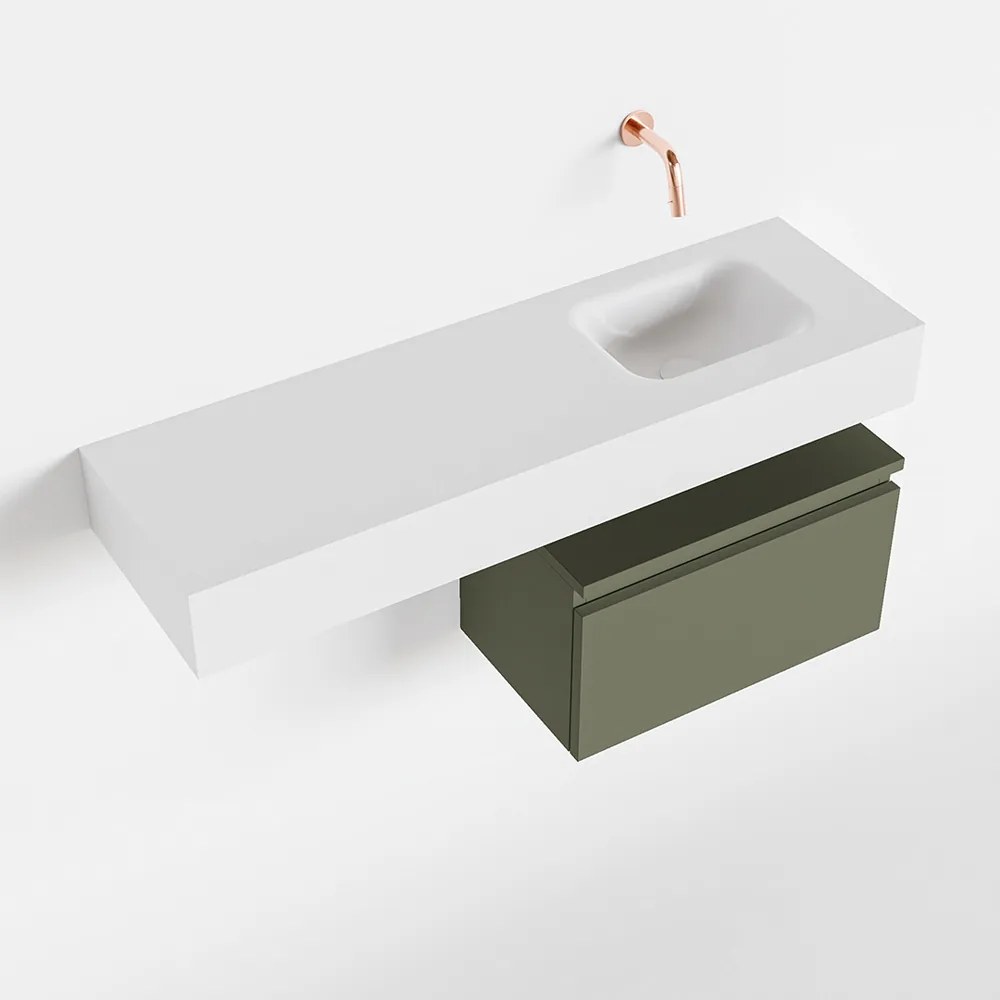 Mondiaz Andor toiletmeubel 50cm army met witte wastafel 100cm rechts zonder kraangat