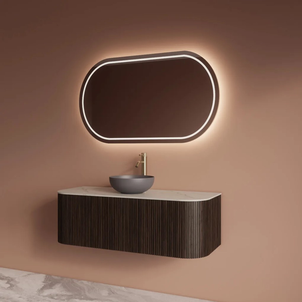 Gliss Design Alluro badmeubel ribbelfront met ronding links/rechts 120cm ebony en wit marmer toppaneel