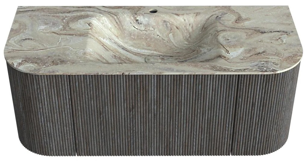 Mondiaz Kurve-dlux 110cm badmeubel ronding links/rechts shadow met 1 lade en 2 deuren en wastafel cloud midden 1 kraangat glace