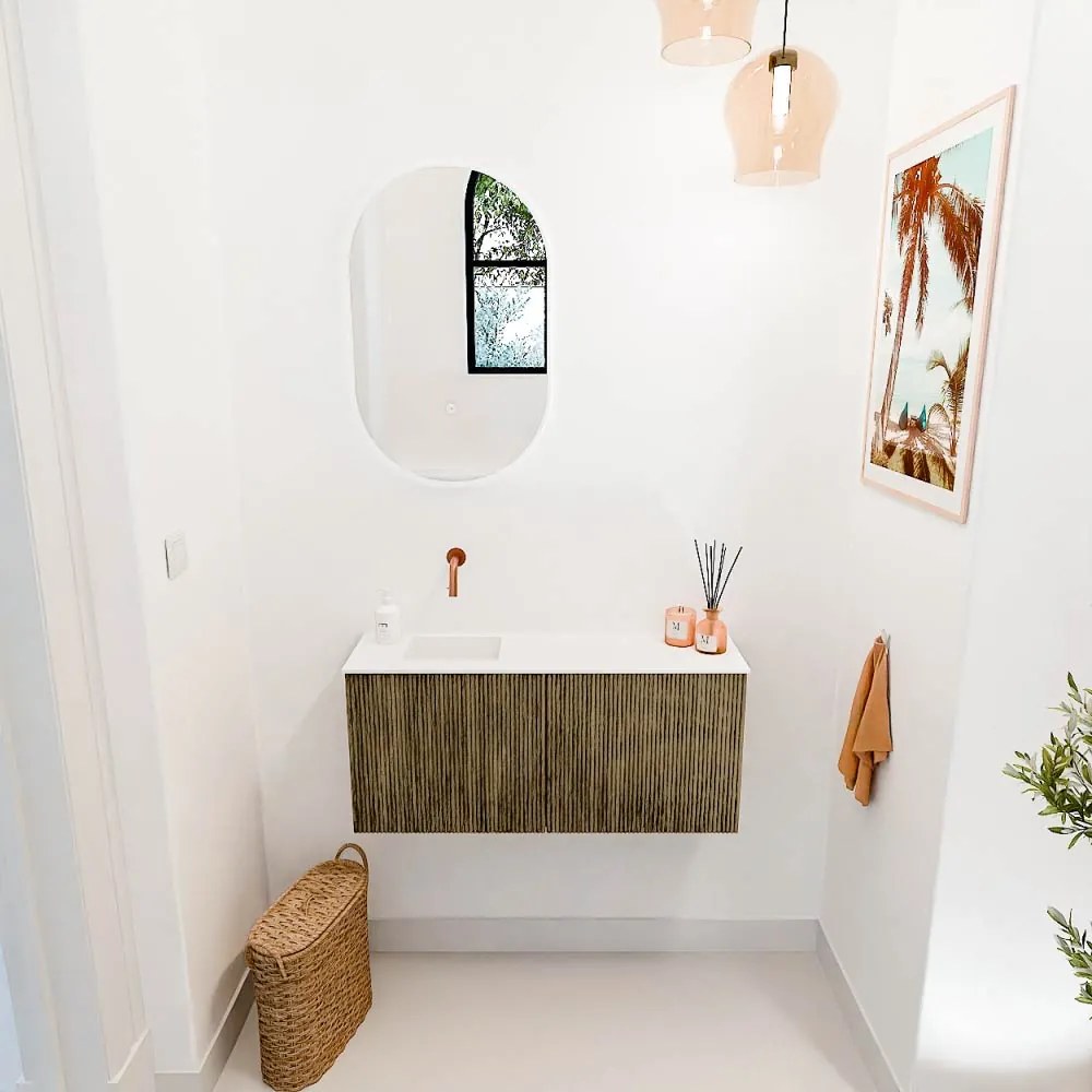 Mondiaz Joya 90cm toiletmeubel dusk met wastafel faye links zonder kraangat talc