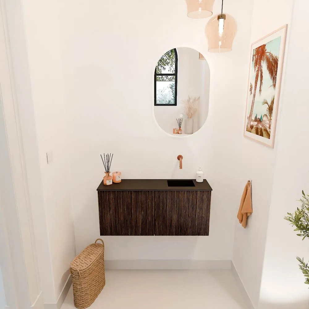 Mondiaz Joya 90cm toiletmeubel walnut met wastafel faye rechts zonder kraangat urban