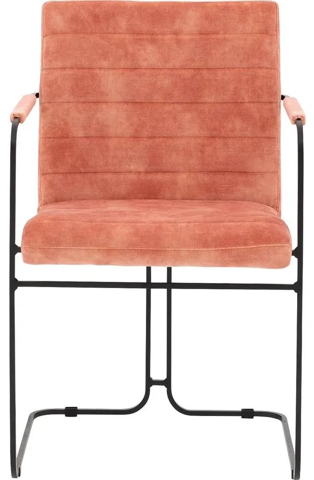 Goossens Eetkamerstoel Arco roze velvet stof met armleuning, elegant chic