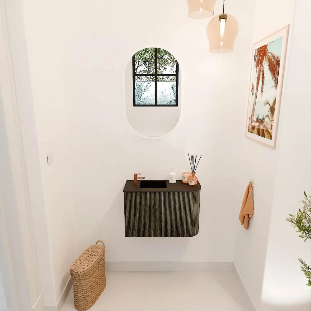 Mondiaz Joya 60cm toiletmeubel ronding rechts shadow met wastafel faye links 1 kraangat urban