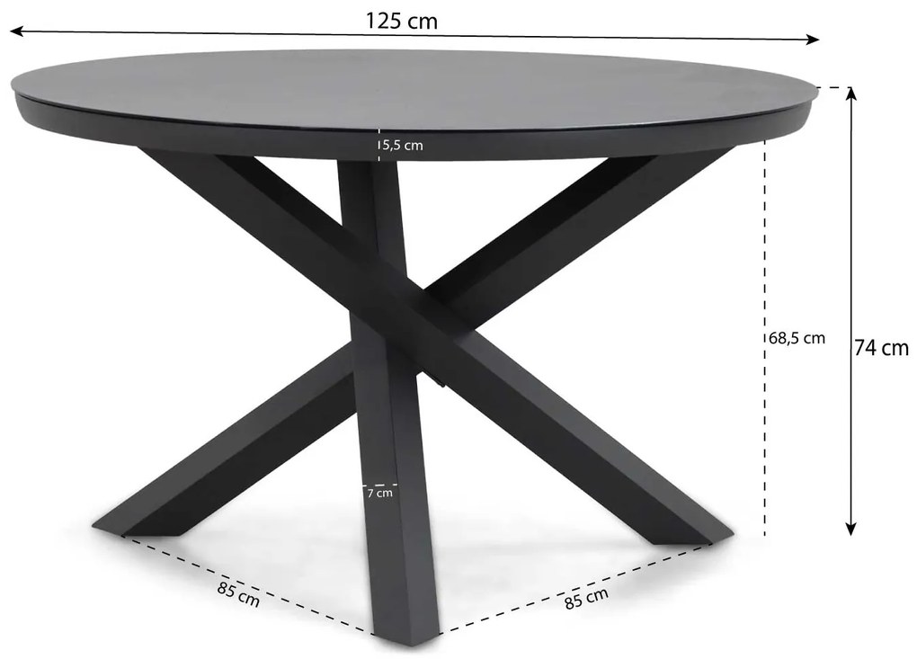 Tuinset Ronde Tuintafel 125 cm Aluminium/wicker Zwart 4 personen Coco Azzano/Livorno