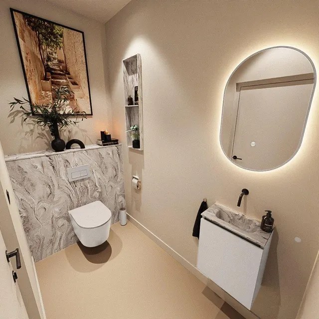 MONDIAZ TURE-DLUX 40cm toiletmeubel Linen. EDEN wastafel Glace positie midden. Zonder kraangat. TUREDX40LINM0GLA