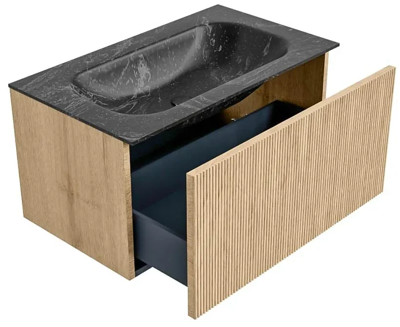 Mondiaz Kurve-dlux 80cm badmeubel oak met 1 lade en wastafel big small midden zonder kraangat lava