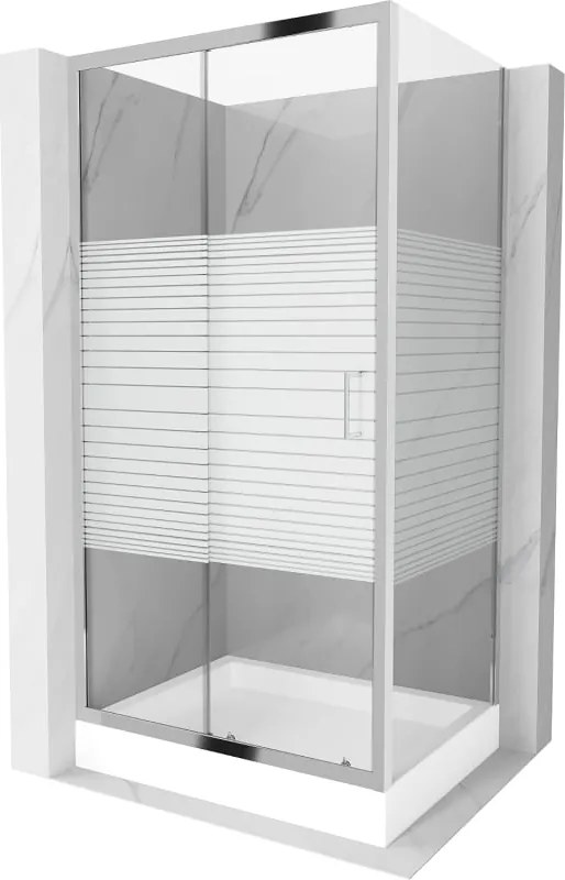 Mexen Apia schuifdouchecabine 100 x 80 cm, witte strepen, chroom + Rio douchebak - 840-100-080-01-20-4510