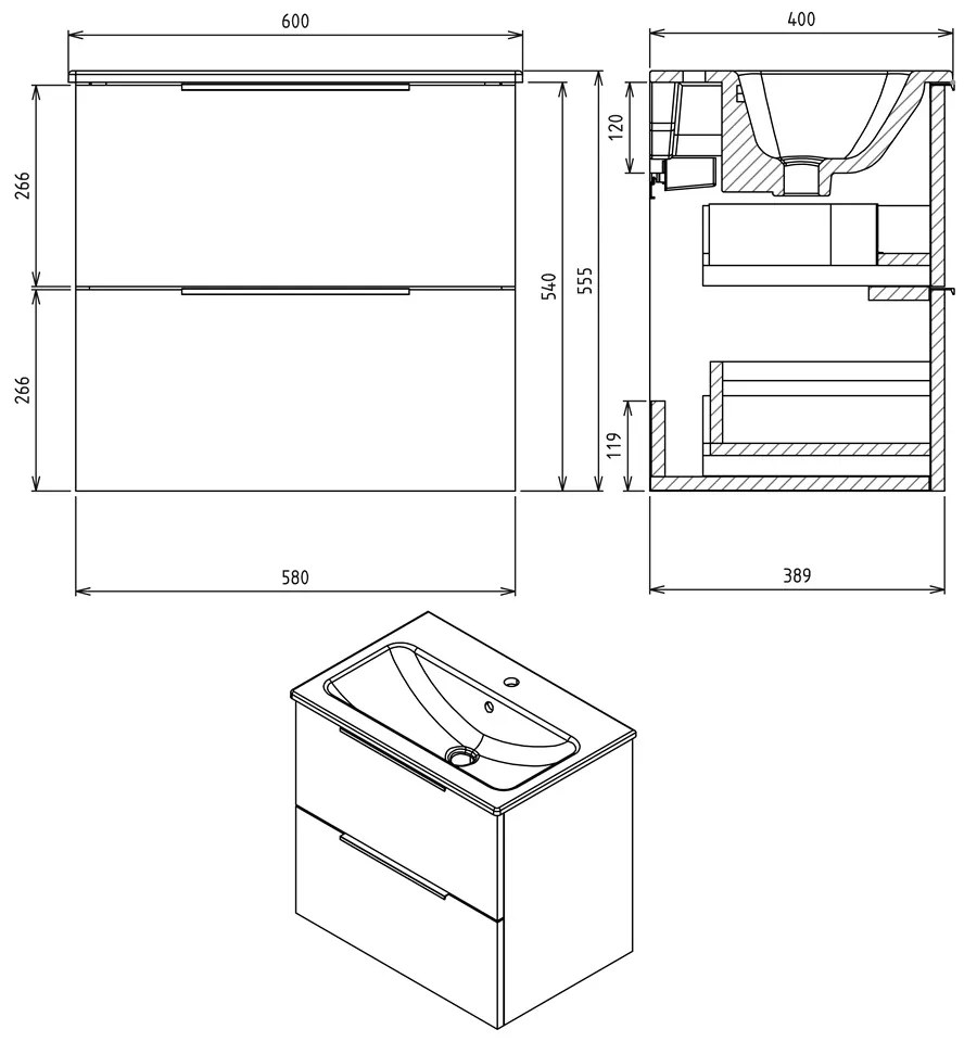 Sapho Cirasa Compact wastafel onderkast 60x39x54cm eiken