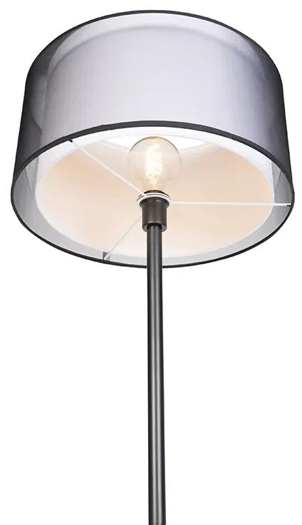 Stoffen Design vloerlamp zwart met zwart-wit kap 47 cm - Simplo Modern, Design E27 cilinder / rond Binnenverlichting Lamp