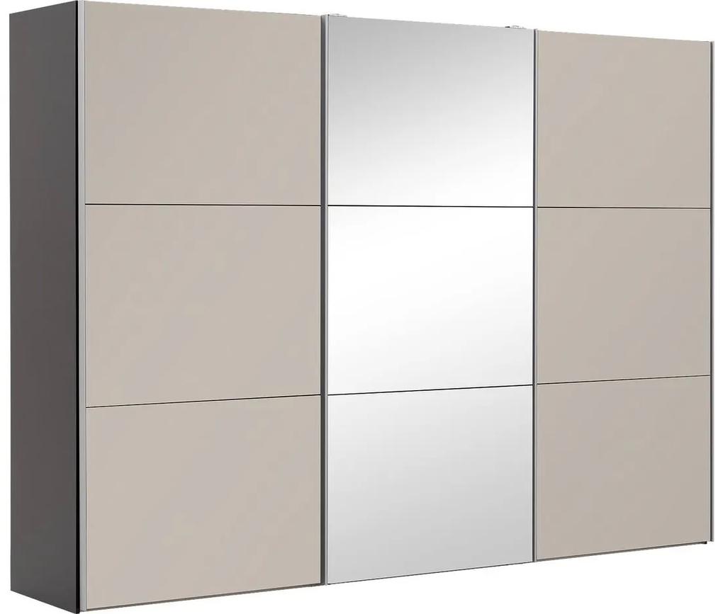 Goossens Kledingkast Easy Storage Sdk, 300 cm breed, 220 cm hoog, 2x 3 paneel glas schuifdeuren en 1x 3 paneel spiegel schuifdeur midden