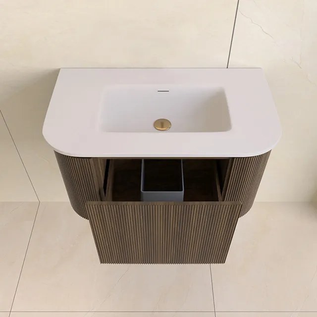 Lambini Designs Eleganza rond badmeubel 80cm dark walnut met ribbelfront en wastafel zonder kraangat