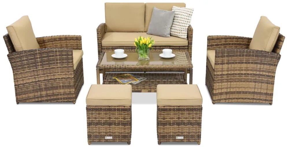 Monaco Coffee tuinmeubelen 4 + 2 Garden Point poefs bruin