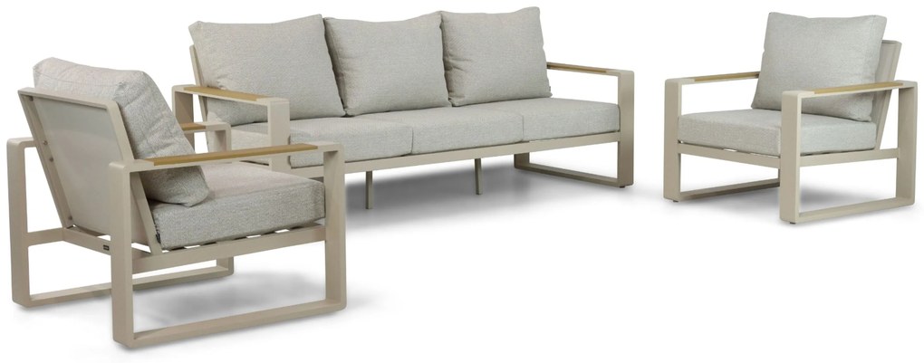Stoel en Bank Loungeset 5 personen Aluminium/Polywood (teakfinish) Taupe  Lifestyle Garden Furniture Lezo