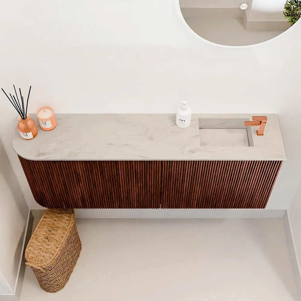 Mondiaz Joya DLux 110cm toiletmeubel ronding links ruby met wastafel faye rechts 1 kraangat opalo