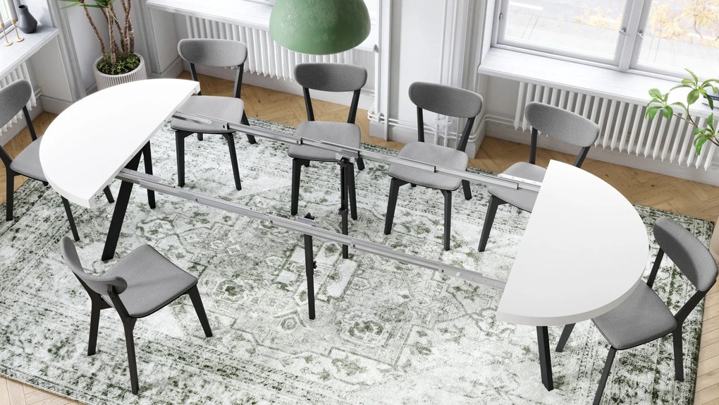 EXPANSO Wit mat/zwarte poten - GROTE RONDE TAFEL Ø110 UITBREIDBAAR TOT 310 cm met Y-POTEN LOFT/INDUSTRIAL