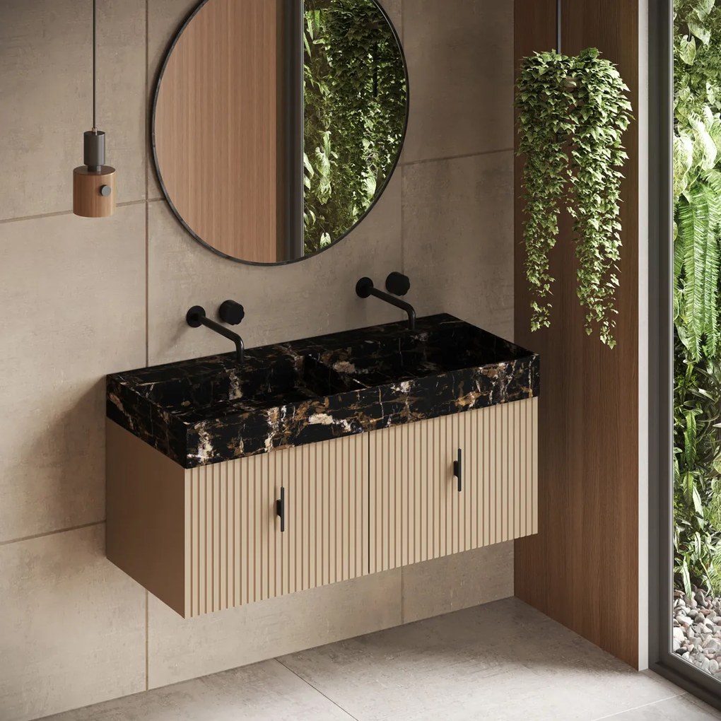 Muebles Zahora badmeubel ribbelfront 120cm macchiato met Portoro Gold wastafel zonder kraangaten