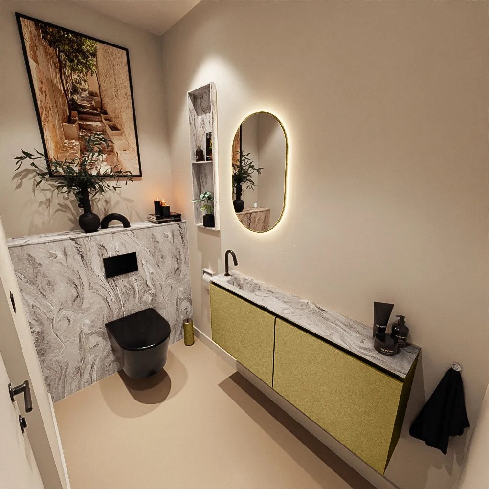 Mondiaz Ture DLux toiletmeubel 120cm oro met wastafel glace links met kraangat