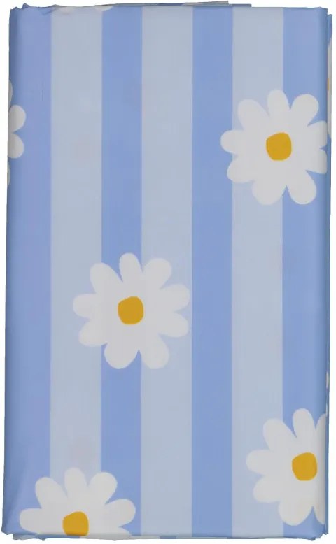 Tafelzeil 140x240 Streep/bloem - Wit/blauw