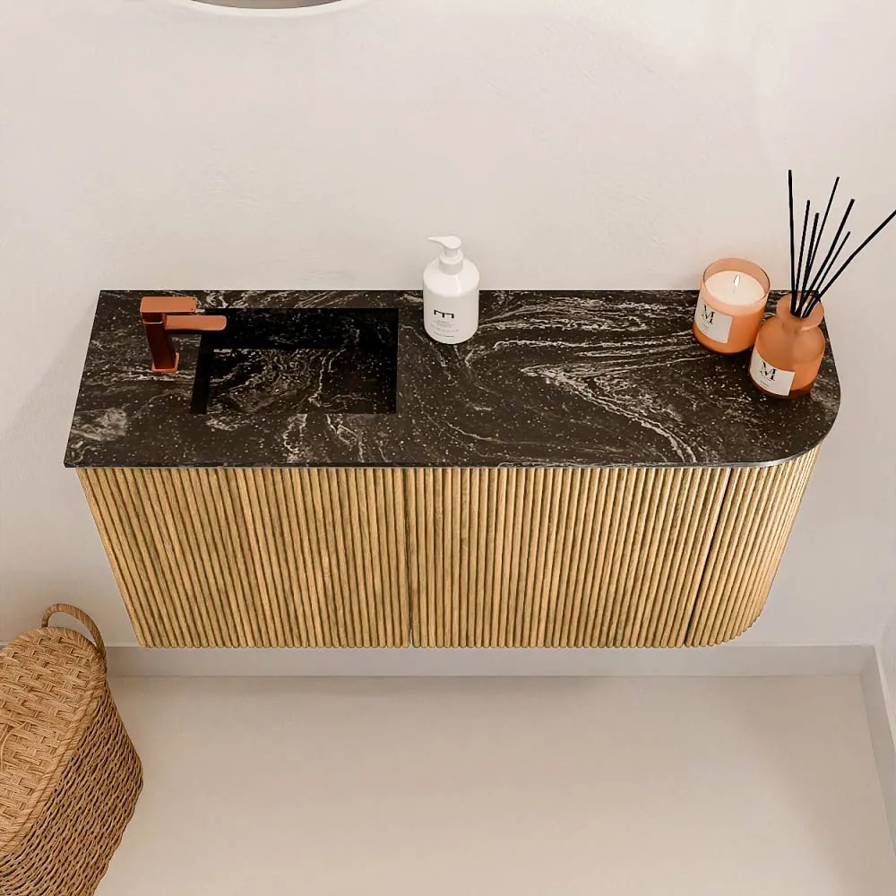 Mondiaz Joya DLux 80cm toiletmeubel ronding rechts oak met wastafel faye links 1 kraangat lava