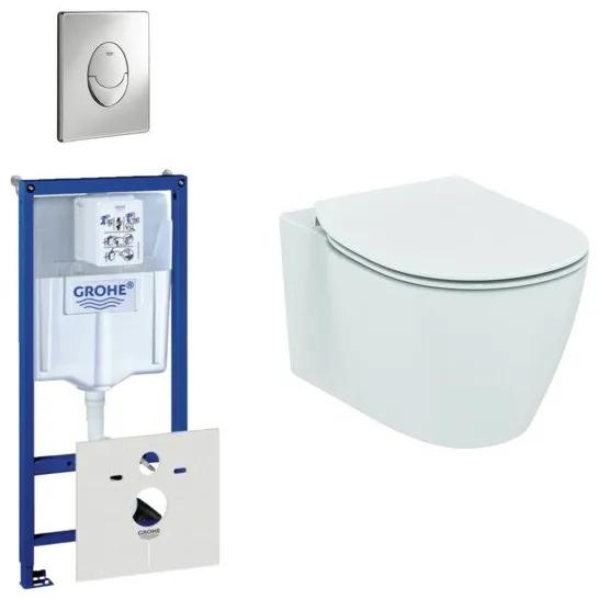 Ideal Standard Connect toiletset bestaande uit inbouwreservoir, toiletpot, toiletzitting en bedieningsplaat chroom 729205/729120/Sw204310