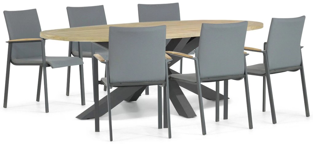 Tuinset 6 personen 240 cm Aluminium/textileen Grijs Lifestyle Garden Furniture Brandon/Brookline