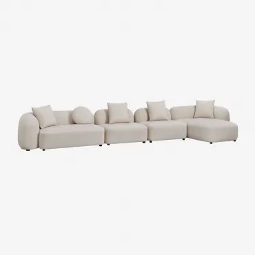Modulaire Bank Met Chaise Longue Rechts, 4-delig In Chenille Coco Dikke Chenille Stof Wit - Sklum