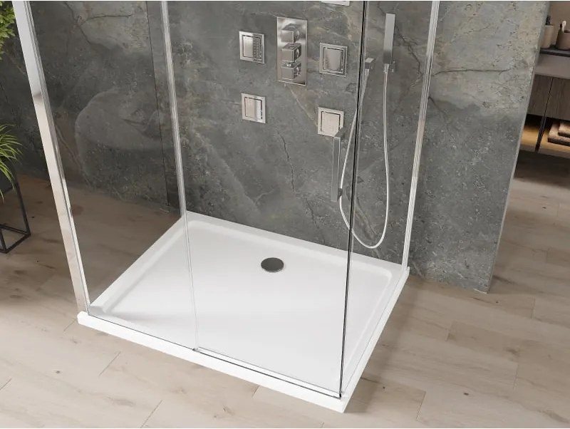 Mexen Omega-3S 3-zijdige douchecabine, schuifbaar 100x80 cm, transparant, chroom + Flat douchebak - 825-100-080-01-00-3s-4010