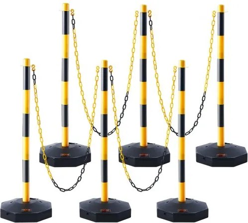 VEVOR Verkeerskegels 6-pack 285 x 285 mm Waarschuwingskegels Verkeerskegels met ketting, Wegafzettingskegels Geel &amp; Zwart Water- en zandinjectie