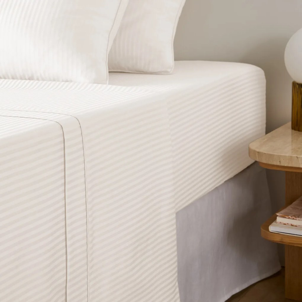 Blanco satijnen katoenen laken, 153 draden, Gestreept Opaal